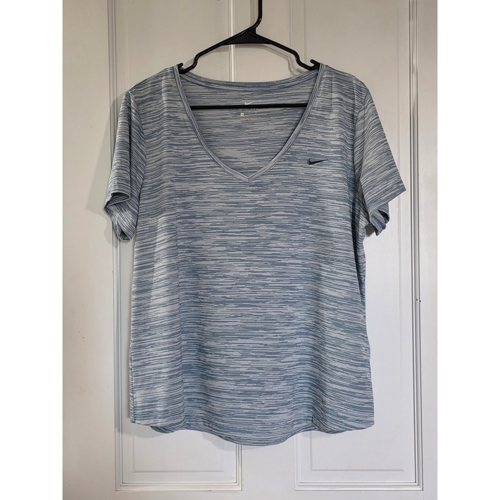 Nike Dri-FIT Womens XL Blue Space Dye V-Neck Training T-Shirt BV4383-432
